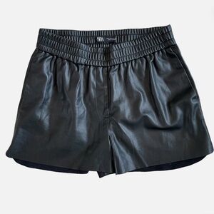 ZARA Women's High Waist Black Faux Leather Shorts Wide Waistband Size Medium